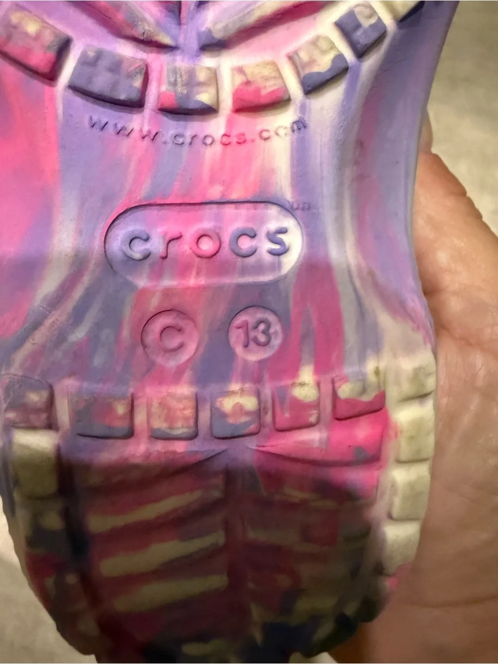 CROCS Kids Tie-Dye Pink Purple White Clog with Care Bear Charms